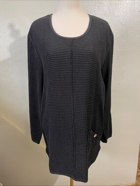 Focus Casual Life Waffle Knit Tunic Sweater Black Large Cozy Boho Pullover Relax